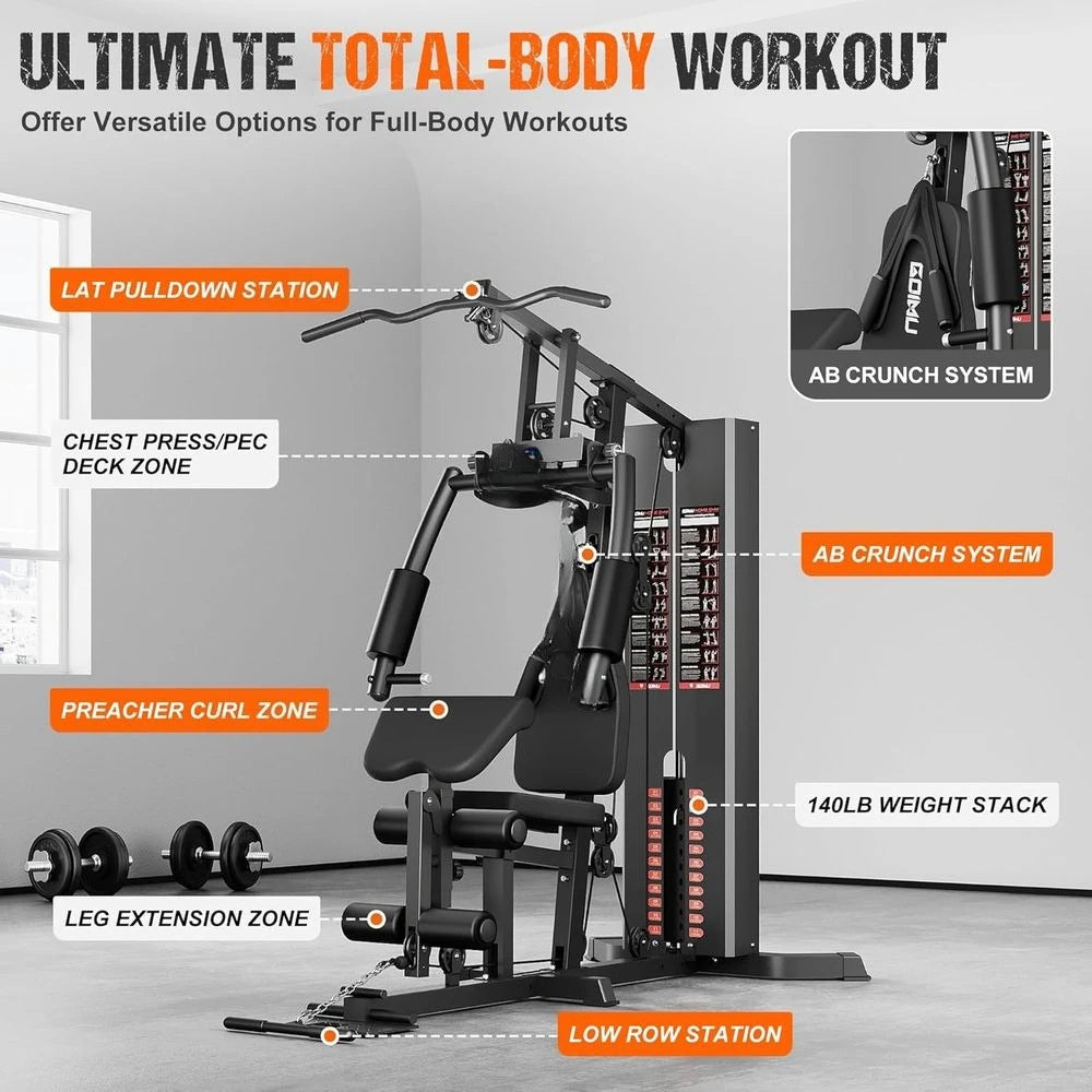 Multifunctional Home Gym Equipment 140LBS Weight Stack Pulley System Full Body Strength Training, Customized