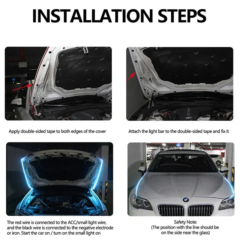 New LED Car Daytime Running Light DRL With Turn Signal Lamp Car Hood Decorative Light Strip With Start Scan Meteor Dynamic 12V