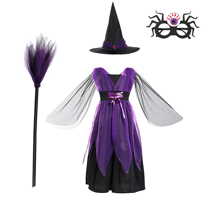 Baby Girls Halloween Witch Costume Children Cosplay Vampire Dresses Carnival Party Clothes Dress Up Clothes for Children