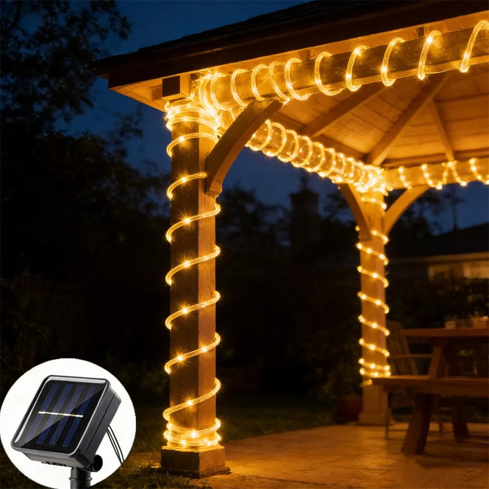 LED Solar Rope Tube Strip Light Outdoor Waterproof Fairy Light Strings Christmas Decor for Garden Lawn Tree Yard Fence Pathway
