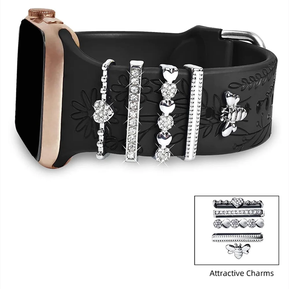 5pcs Rhinestone Watchband Ring Loops Nails Studs, Cute Metal Watch Strap Charms Decorations Compatible With IWatch Series Watchb