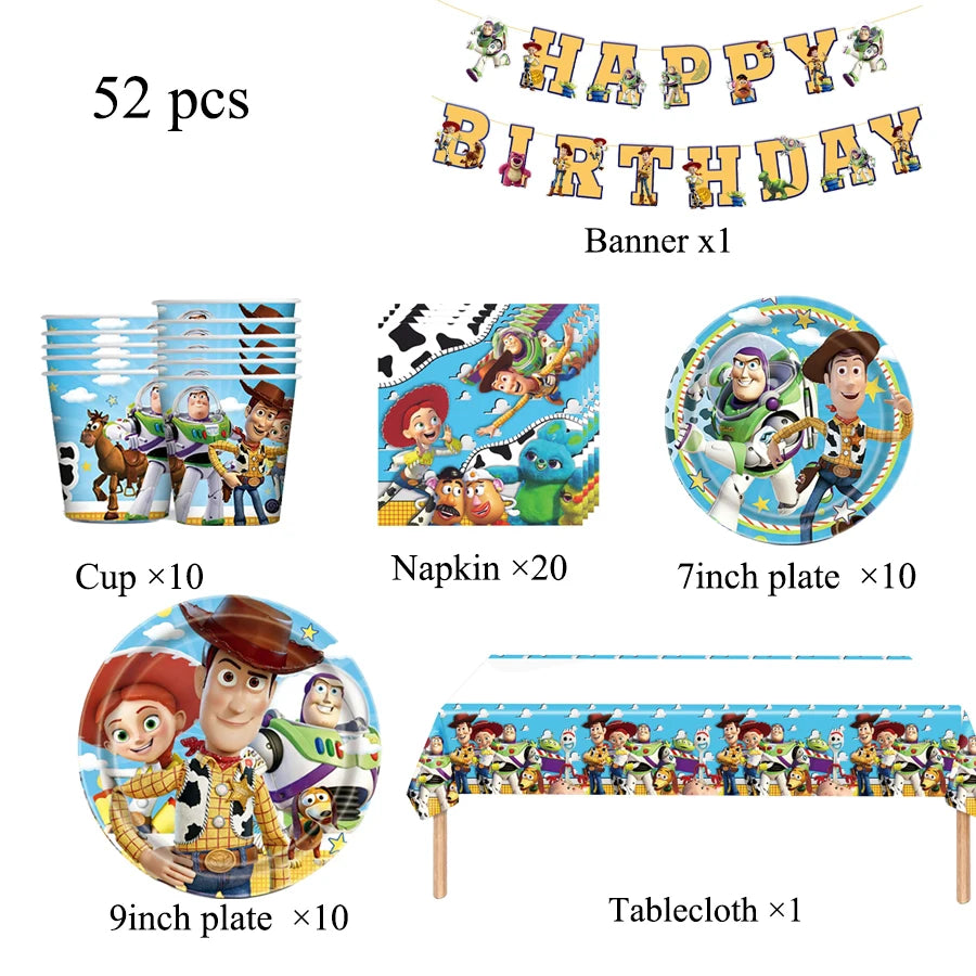 Toy Story Party Decoration Tableware Paper Plates Party Favors Gift Tablecloth BirthdayParty Supplies Toys Stamp Bracelet