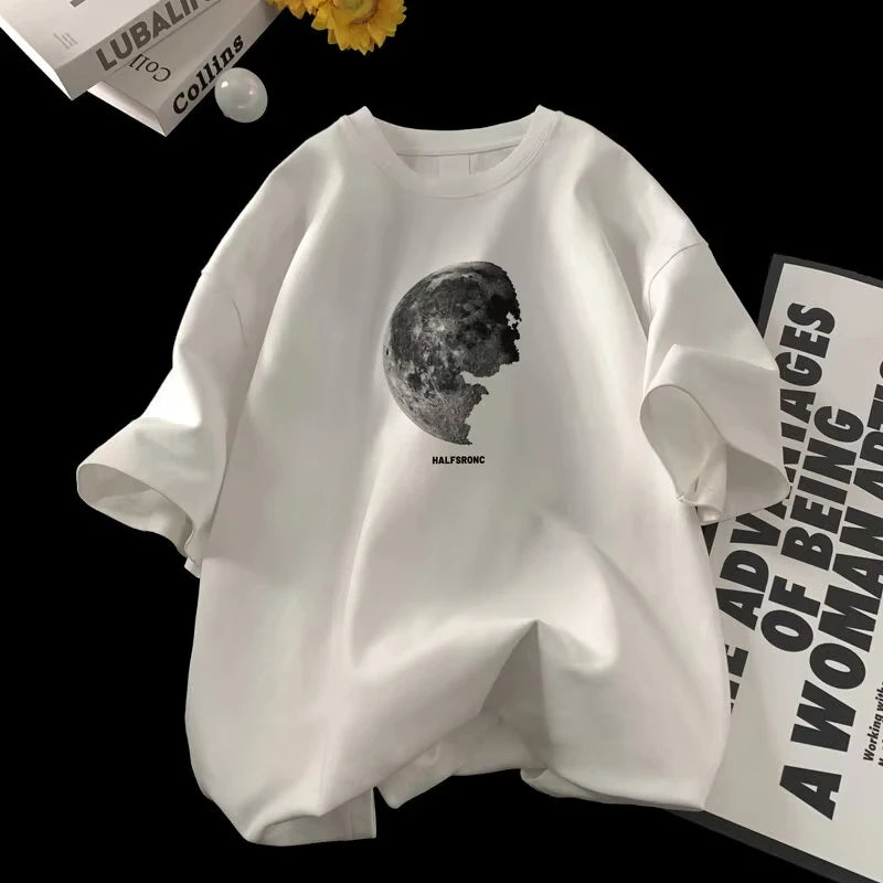 Men's T-shirts  Cotton T Shirt White for Men Casual Summer Wear Planet Print Tee Shirts Men Clothing Big Size