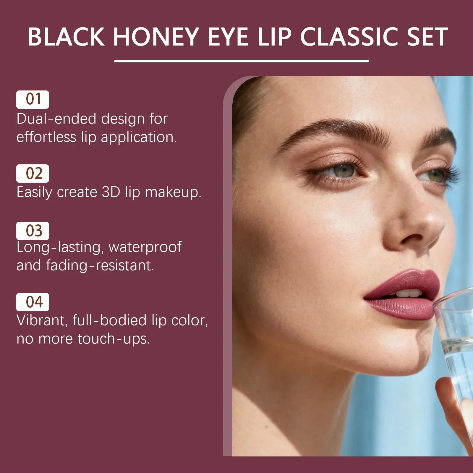 Anti-Fading Black Honey Eye & Lip Classic Set Moisturizing Glossy Plumping Lips Lipstick Eyelashes Curling Makeup Cosmetic Tool