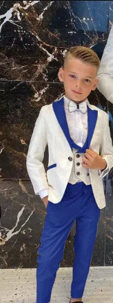 Father And Son Men Suits Groom Tuxedos 3 Pieces Cream White Floral Pattern Slim Fit Cocktail Party Business Suits Custom Made