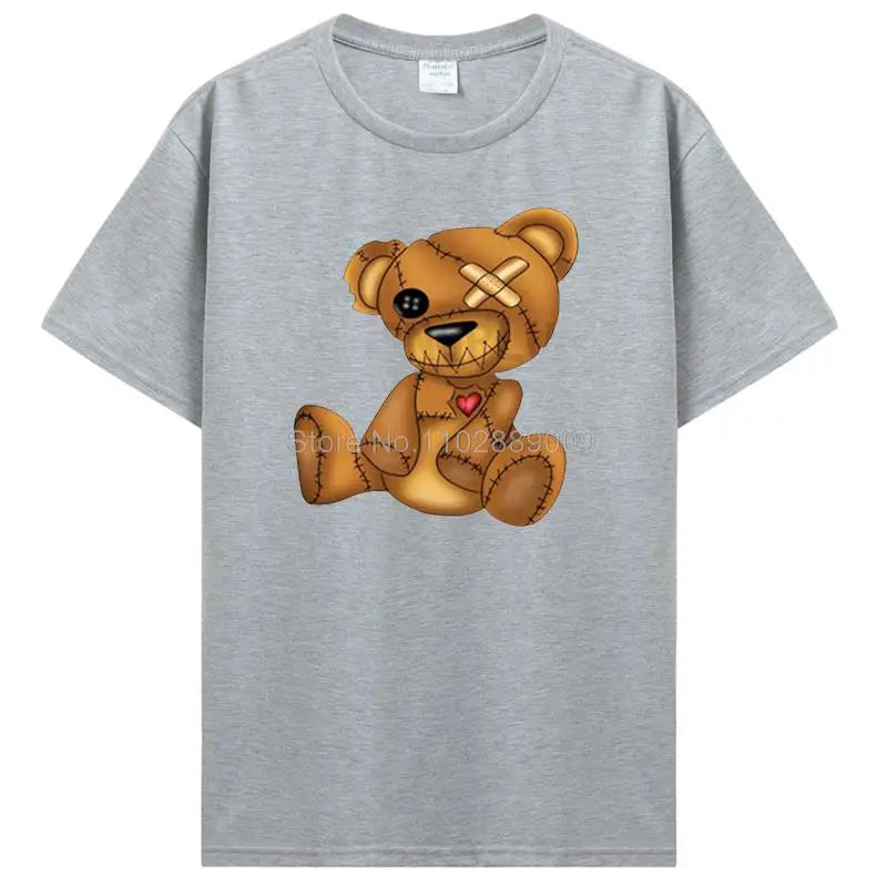 Teddy Bear Playing Badminton T-shirt Cotton Clothing Tops Graphics Kawaii Men Women Short Sleeve Print TShirt Tees