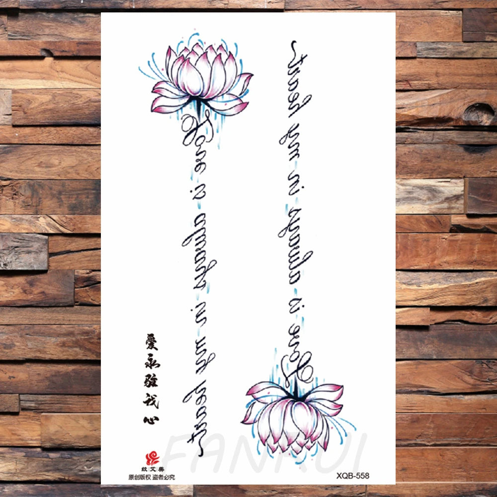 Watercolor Rose Flower Temporary Tattoo For Women Kids Girls Cherry Fake Tattoos Sticker Sexy Lotus Henna Waterproof Tatoo Waist
