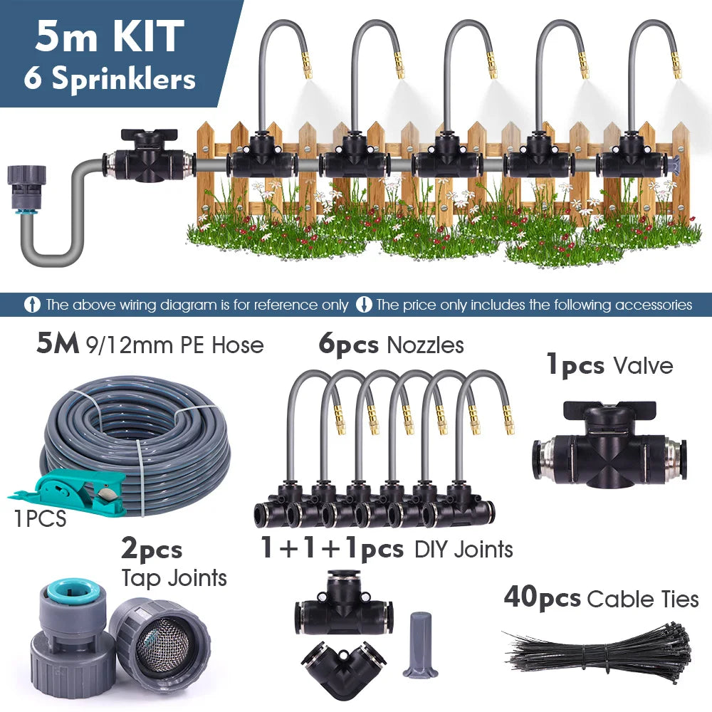 3/8" 9/12mm Misting Cooling System 360° Free-Bend Nozzle Atomizer Sprayer PE Hose 80 Mesh Filter Garden Irrigation Watering Kit