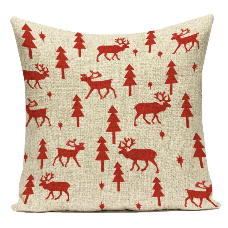 Merry Christmas Cute Cartoon Decorative Pillows Case Santa Christmas Tree Deer Snowman Polyester Cushion Cover For Bed Room
