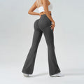 Flared Yoga Pants Women High Waist Bell Bottom Leggings Seamless Trousers w/Pockets Retro Gym Fitness Athleisure Wide Leg Pants