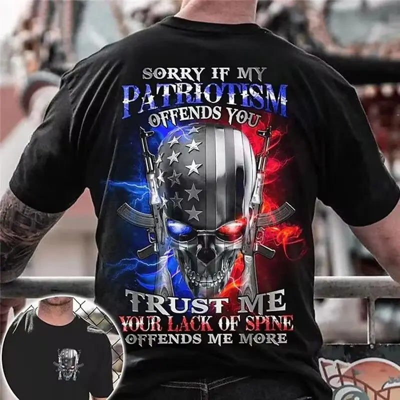 2025New Summer Hot Sale Double Gun Skull Digital Printing Short Sleeve Boys Handsome Personality Crew Neck T-Shirt Top