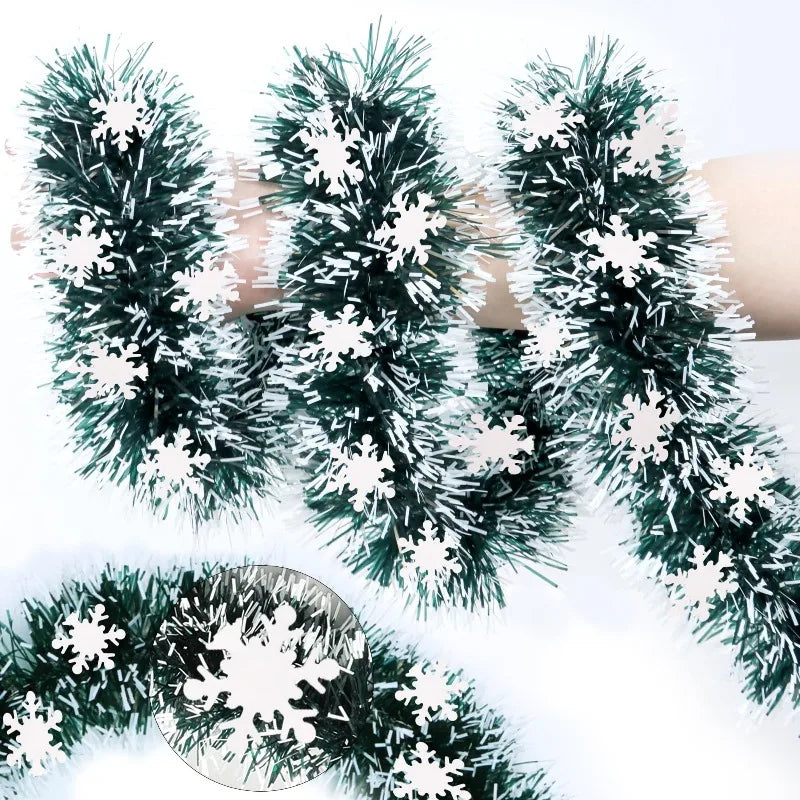 6M Christmas Snowflake Tinsel Garland Xmas Tree Decoration Christma Metallic Twist Garland Ceiling Hanging New Year Party Decor