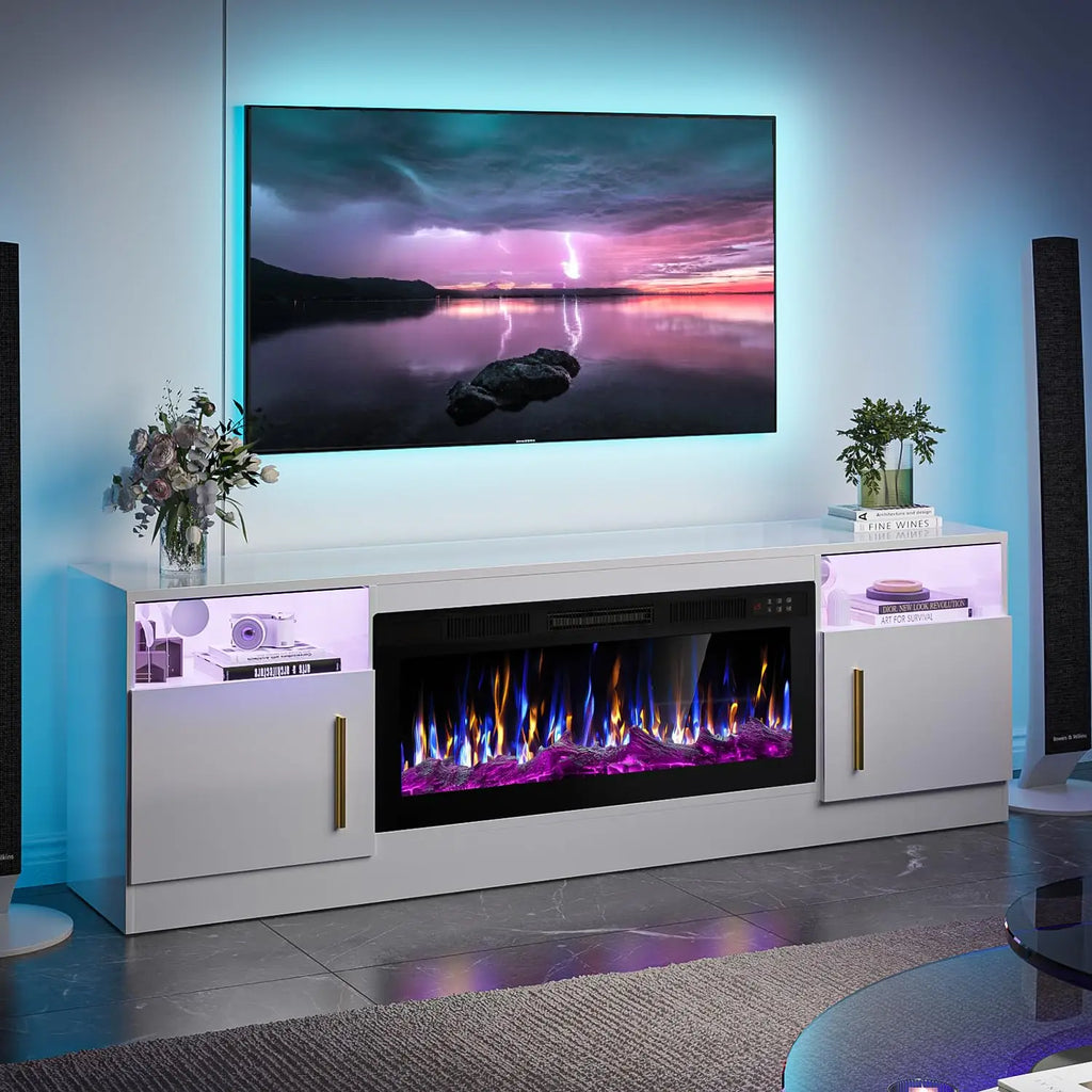 VITESSE Fireplace with TV Stand 36" inch Electric Fireplace Up to 80" TVs, LED Light Entertainment Center, 70" Modern Wood High