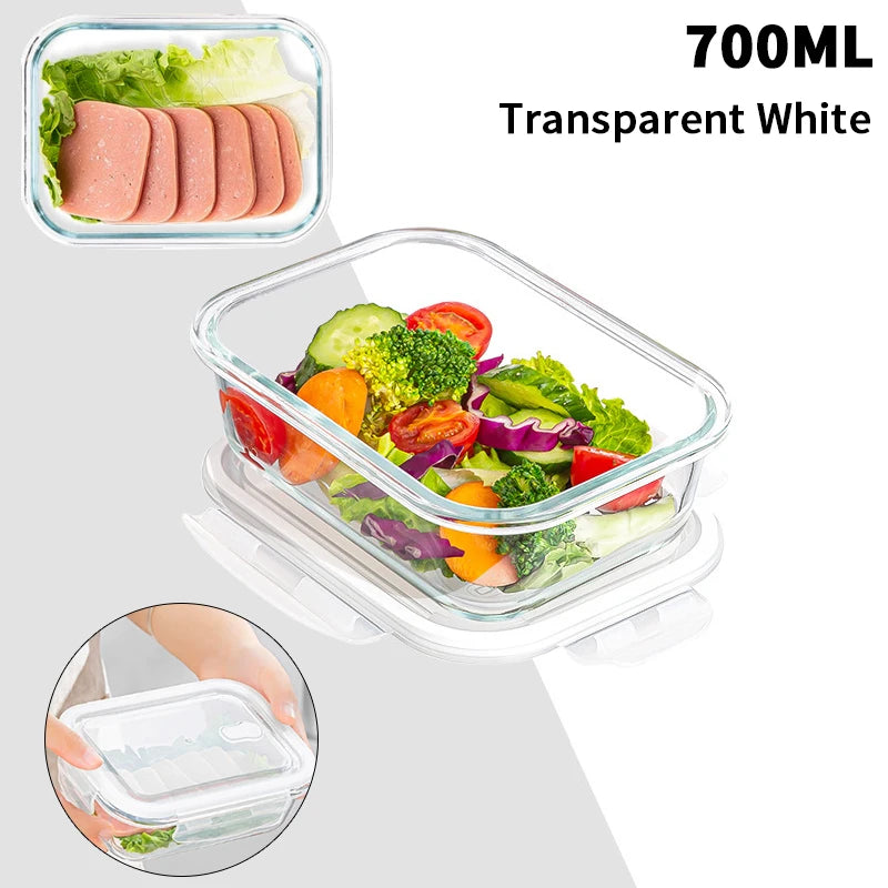 1/2/3 Grids Thickened Leak Proof Microwave Safe Food Crisper High Borosilicate Glass Bento Box With Lids Airtight Lunch Boxes