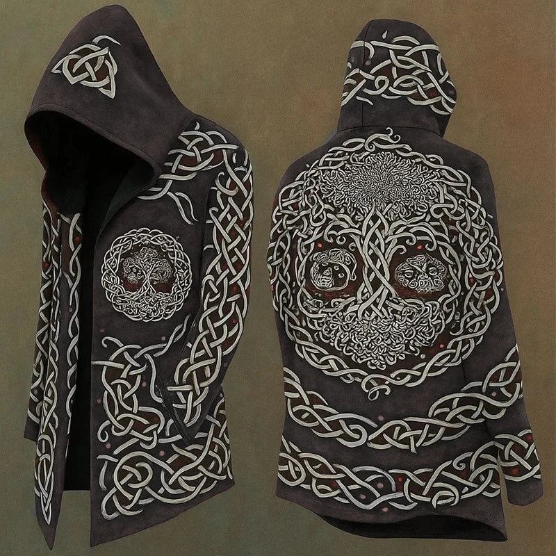 Streetwear Vintage Windbreaker Autumn Winter Men's Casual Long Sleeve Hooded Cardigan Tops Men Trendy Pattern Printed Outerwear