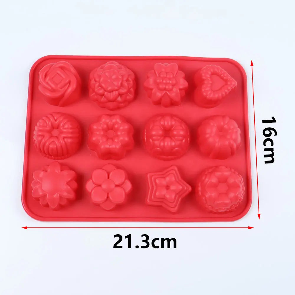 12-Cavity Silicone Flower Molds Non-Stick Jello Mold Baking Pans Ice Cube Trays for Kitchen Making Candy Chocolate Muffin Jelly