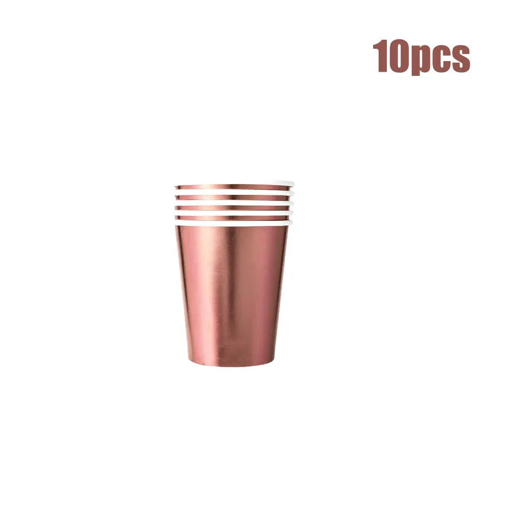 Rose Gold Disposable Tableware Sets Rose Gold Stamping Paper Plates Napkins Queen Princess Girls Happy Birthday Party Supplies