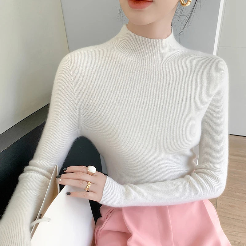Autumn and Winter New Women's Cashmere Sweater 100% Pure Cashmere Semi High Neck Women's Pullover Soft Basic Women's Top