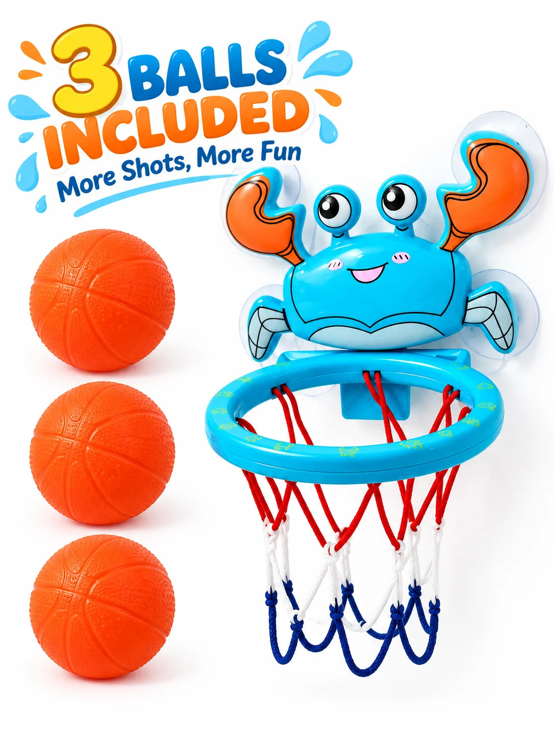Toddler Bath Basketball Hoop Toy with 3 Soft Balls Strong Suction Cups Bathtub Shooting Game Birthday Gift for Boys Girls