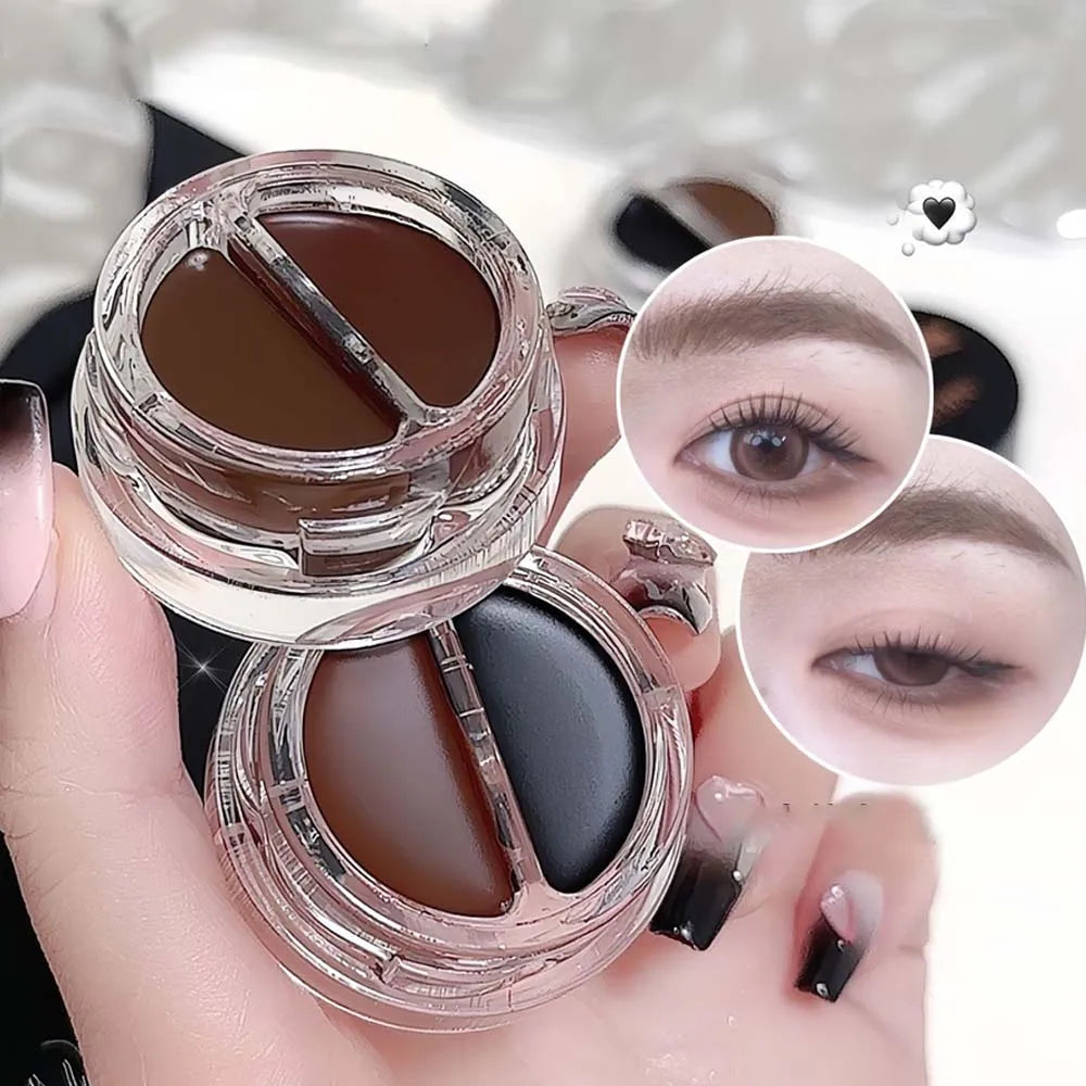 Two-Tone Matte Eyebrow Cream With Brush for Eyeliner & Eye Brow Waterproof Sweat Proof Wild Eyebrow Gel 3D Natural Tint Makeup