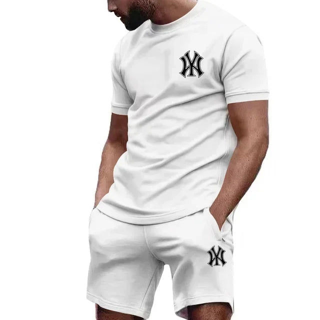 New hot selling 2026 men's two-piece sportswear short sleeved T-shirt and pants set running and fitness sportswear summer
