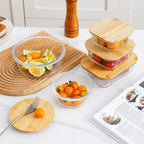 Glass Fresh-Keeping Box Heat-Resistant Bamboo Lid Microwave Oven Lunch Box Leakproof High Borosilicate Office Worker Bento Box