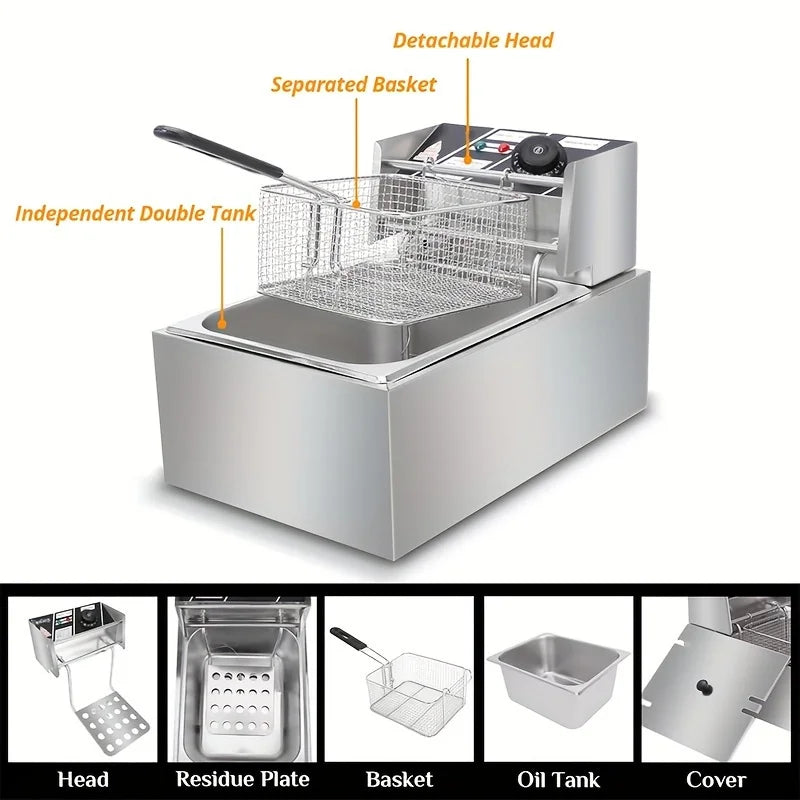 Commercial Deep Fryer, Electric Desktop Basket Fryer, 6L/12L Stainless Steel Fryer with Temperature Control
