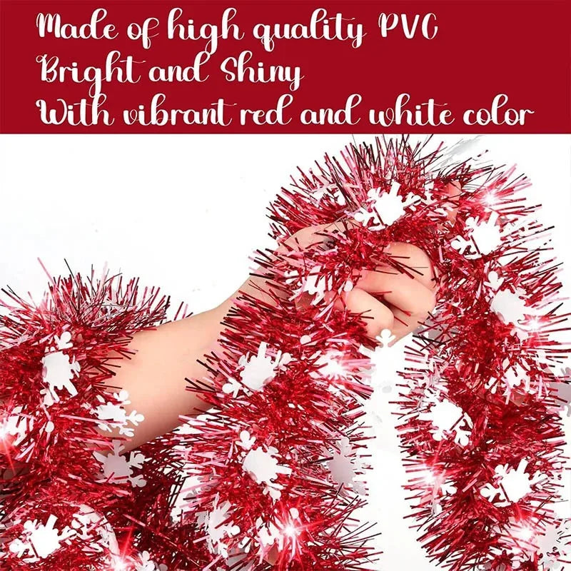 6M Christmas Snowflake Tinsel Garland Xmas Tree Decoration Christma Metallic Twist Garland Ceiling Hanging New Year Party Decor