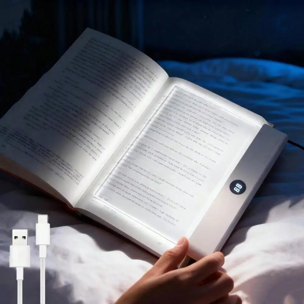 Book Light, Rechargeable Clear LED Flat Reading Light With & Timer, Dimmable Panel Plate Lamp Book Full Page Light For Reading In Bed At Night,Funny Gifts For Readers