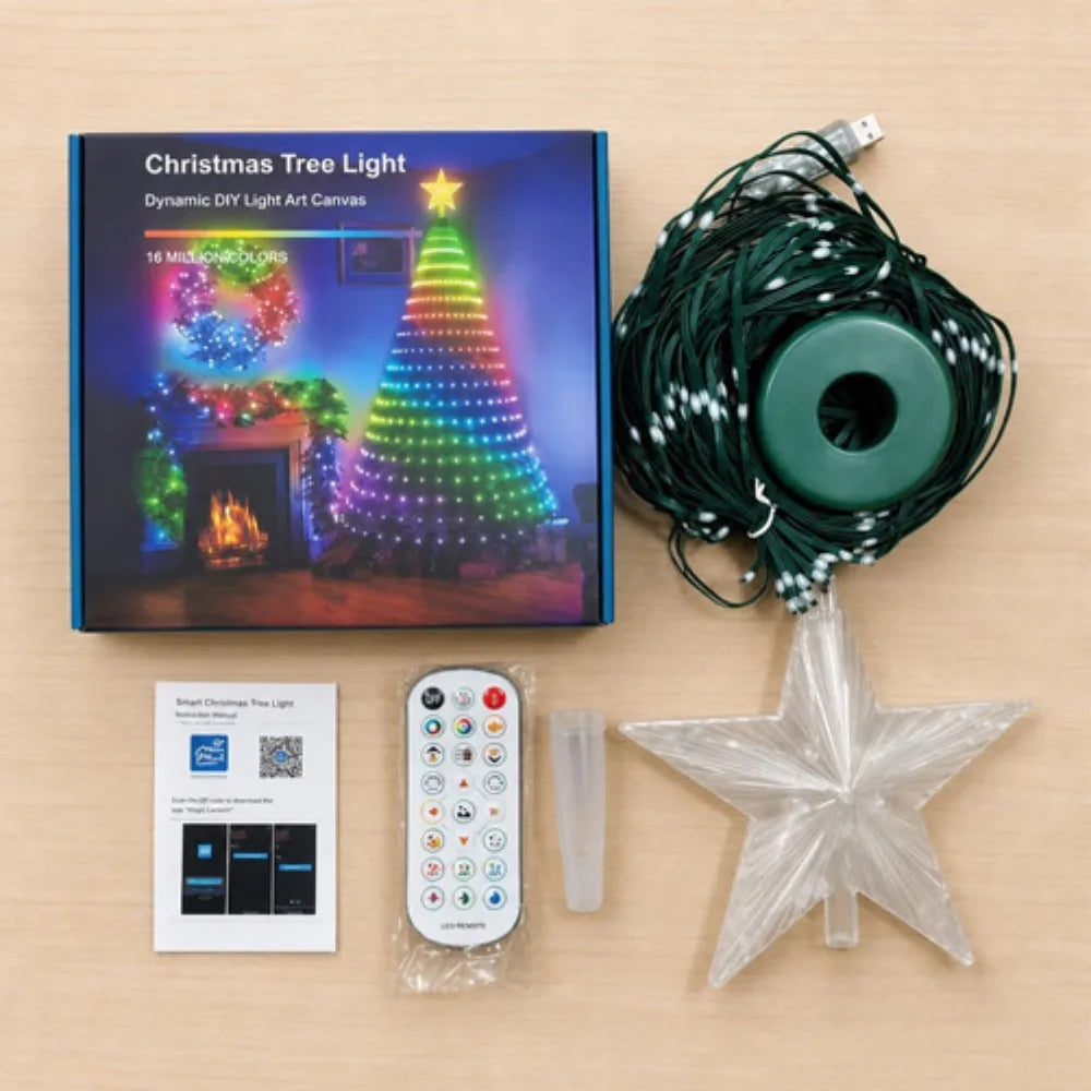 DIY Pixel Light Show Smart Animated Christmas Tree Lights USB Powered with Star Topper LED String Lights Waterfall Lights