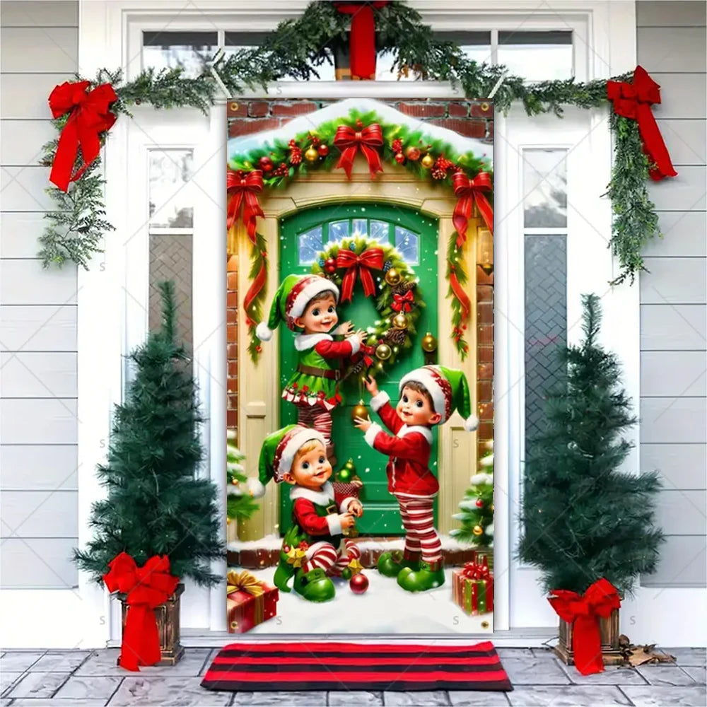 Christmas Theme Santa Claus Santa Dog Snowman Door Cover Banner Festive Party Decoration Supplies Photography Props Xmas Gifts