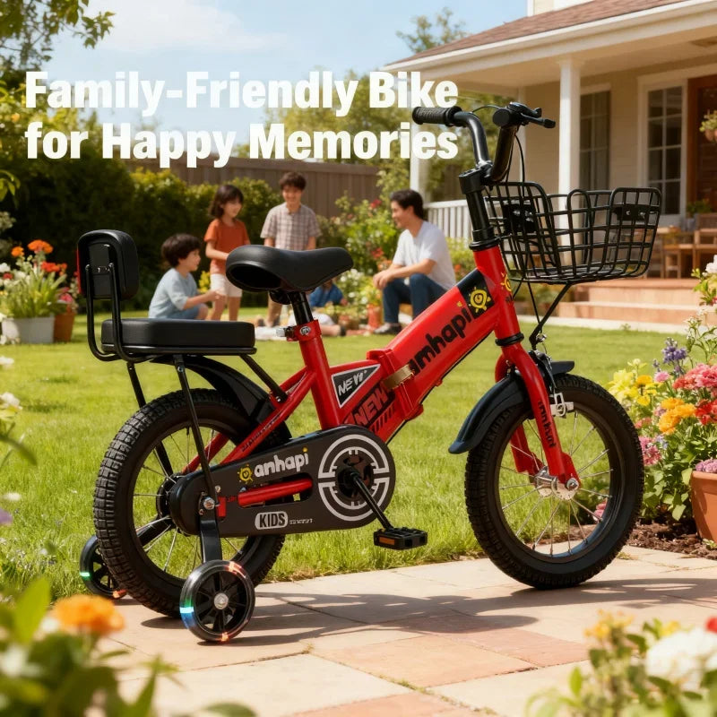 Big Red Flashing Wheel Children's Folding Bicycle Toy Car Stroller 2-8 Years Old Baby Pedal Bike Backrest Style Fun Activity Toy