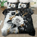 White Rose Black Marble Bedding Set Luxury 3D Print Duvet Cover Pillowcase Anti-Slip Durable For Bedroom Decor