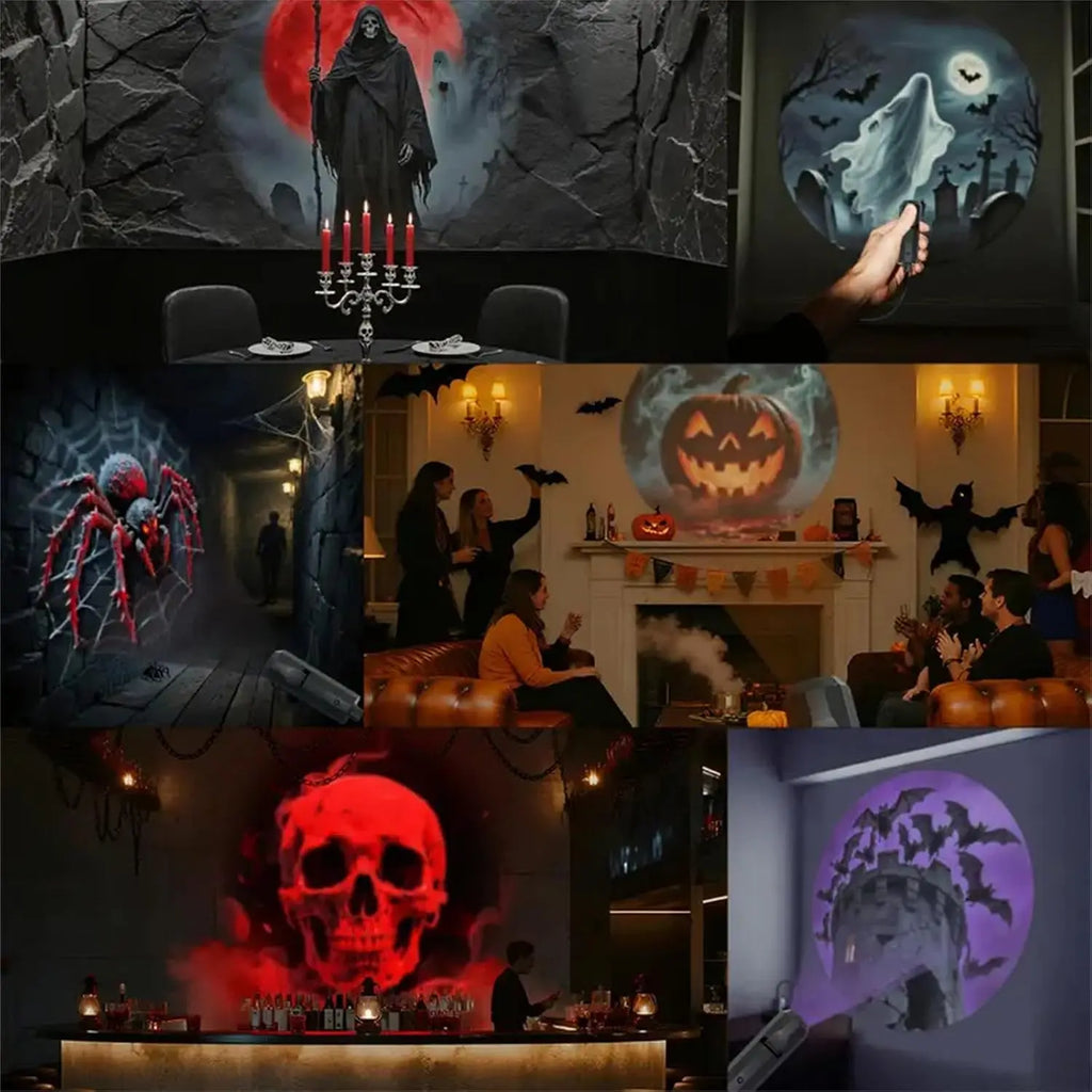 LED Projector Light Halloween Ghost Skull Night Light Switchable Pattern USB Projector Lamp for Room Ceiling Window Wall Decor