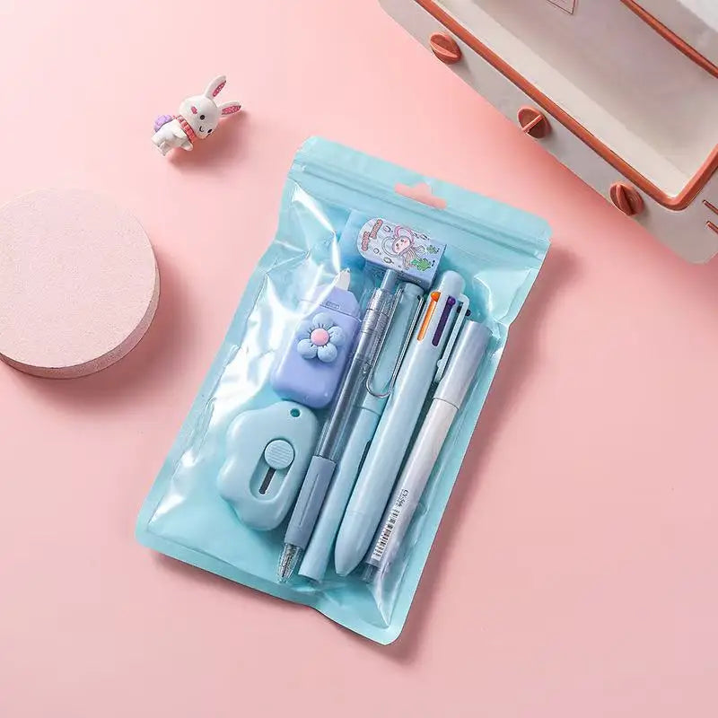 7Pcs/set School Supplies Gift Box Gel Pen 6 Color Ballpoint Pen Pencil Utility Knife Rubber Durable and Diverse Stationery Set