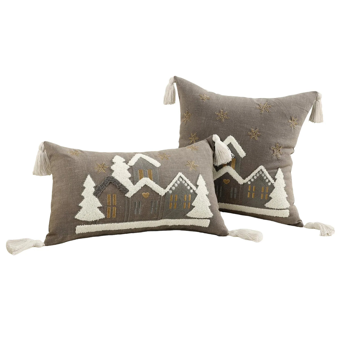 Christmas Cartoon House Embroidered Throw Pillowcase Universal Multi-Size Cushion Cover 30x50cm 45x45cm for Multi-Room Decor