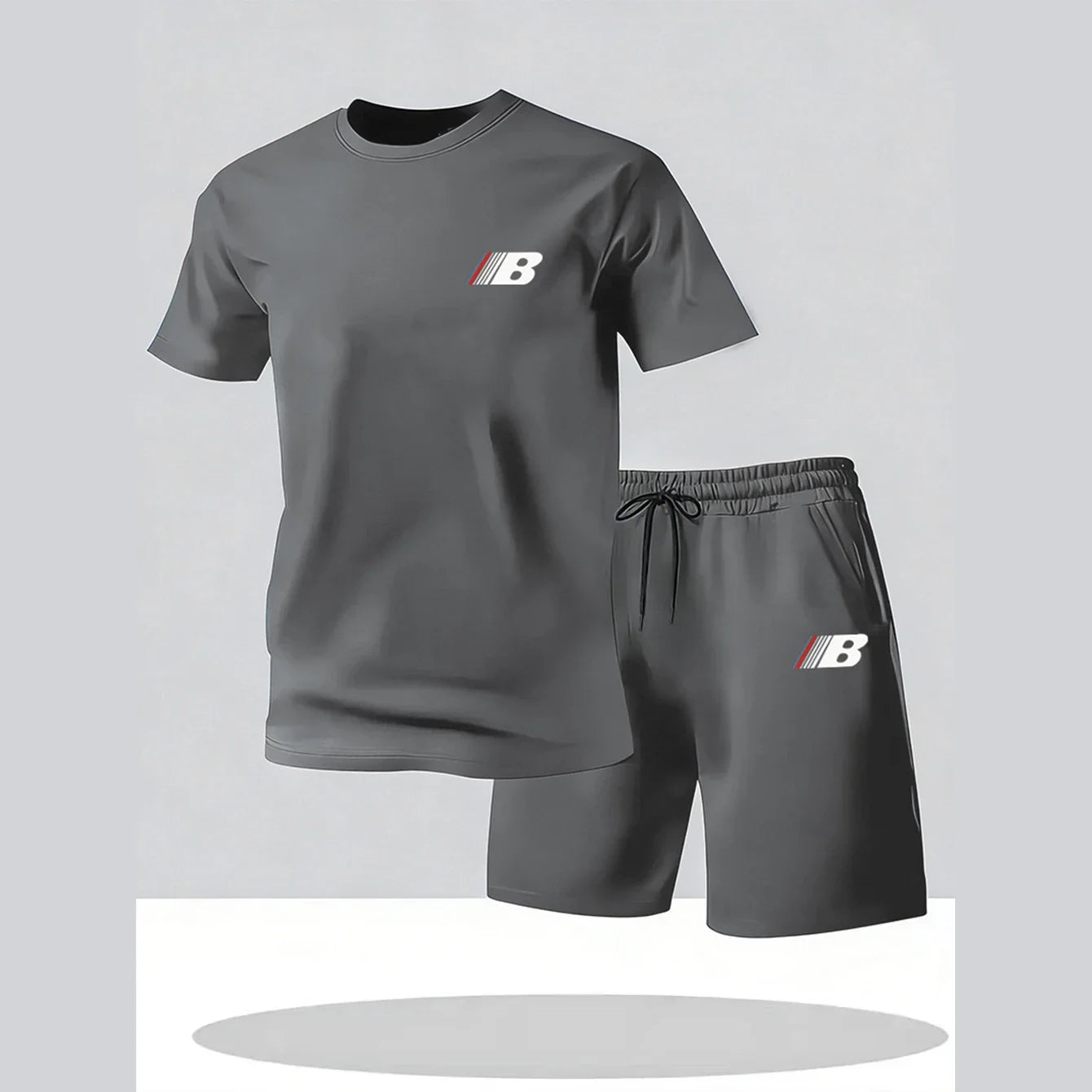 Sports Style Men's Summer Breathable Sportswear Short Sleeved T-shirt+shorts, Lightweight and Comfortable Casual 2-piece Set