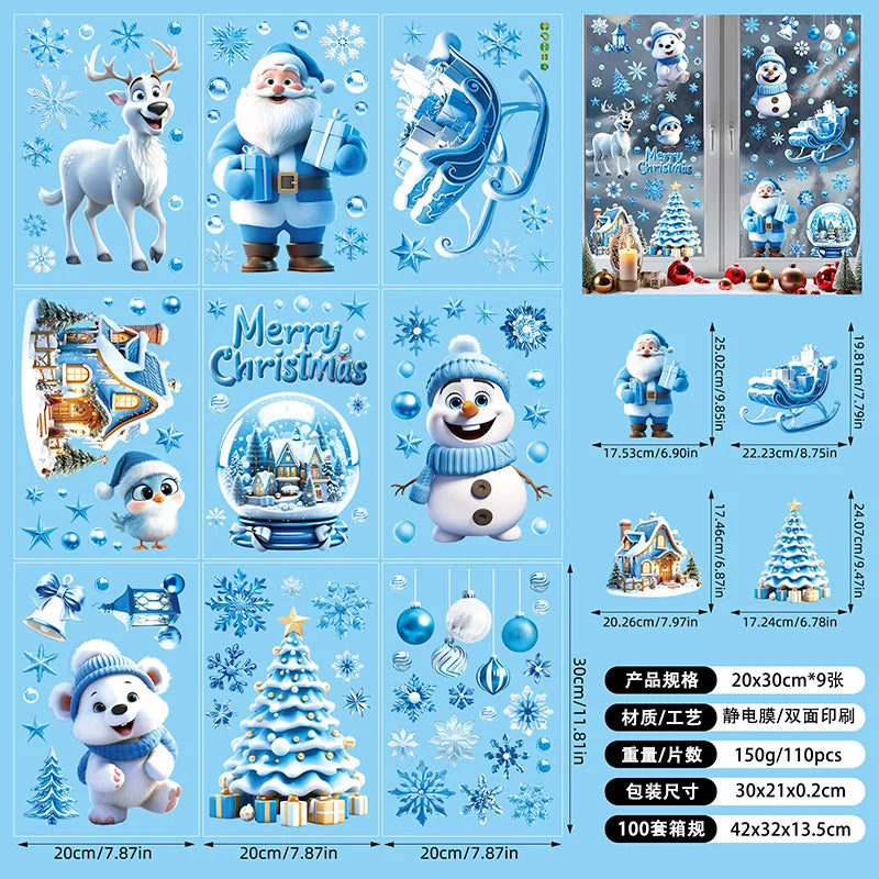 New White Christmas Sticker Santa Claus Christmas Static Sticker Shopping Mall Shop Window Background Decorative Window Sticker