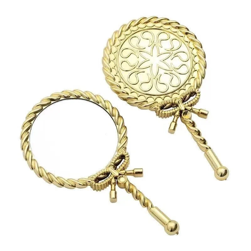 Vintage Handheld Makeup Mirror Round Portable European Twisted Rope Vanity Mirror for Dressing Room Travel Home Decor
