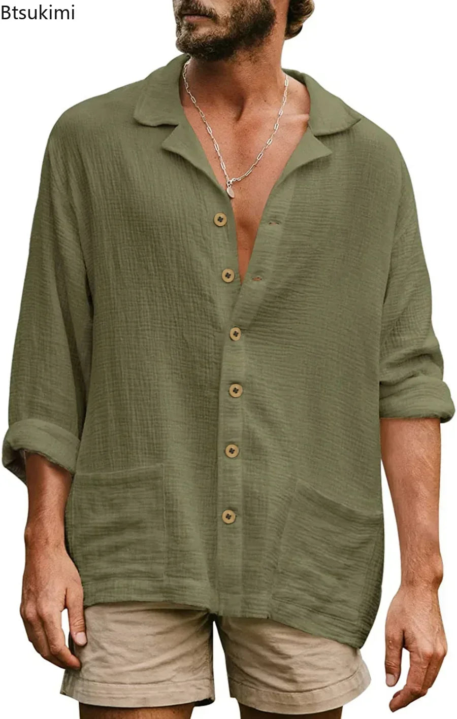 2025 Men's Casual Lapel Long Sleeve Shirts Tops Solid Loose Oversized T Shirt Men Cotton Linen Shirt Fashion Hawaiian Shirt Male