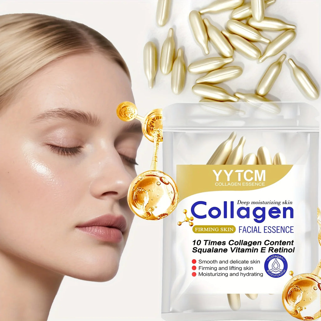 Collagen Firming Capsule Essence, Moisturizing and Hydrating for Smooth Skin, Contains Plant-Based Squalane, Retinol, and Vitamin E Deep Hydration Essence (0.4Gx30 Capsules)/Bag-1 Bag