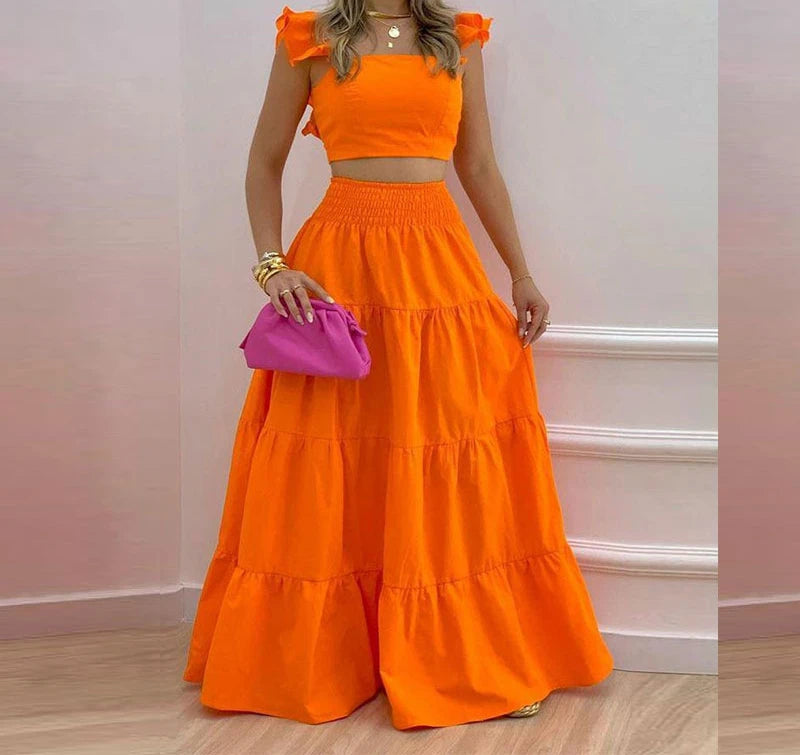 Skirt Y2k Two Piece Set Womans Clothing New 2026 Spring/Summer Elegant Sexy Collage Sleeveless Top and Longuette Suits Female