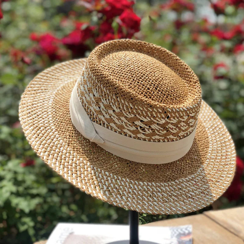 hats beach hat bohemian flat brim hat hand woven straw hat ladies summer vacation travel sun hat