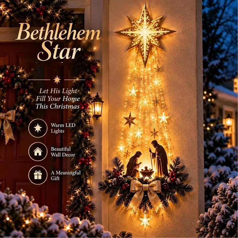 Christmas// Bethlehem Star of Faith Lighted Nativity Wall Decor Glowing Christmas Hanging Ornament LED Lights Indoor Decor Party