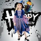 Halloween Party Costumes Witch Dress for Girls Kids Cosplay Carnival Witch Costume Pumpkin Dress Up With Bag Hat Wand Clothing