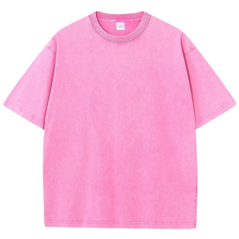 230G Cotton Retro Punk T-shirt Drop-shoulder Sleeve Men Women Vintage Short-sleeve T Shirts Solid Color Hip Hop Loose Tees