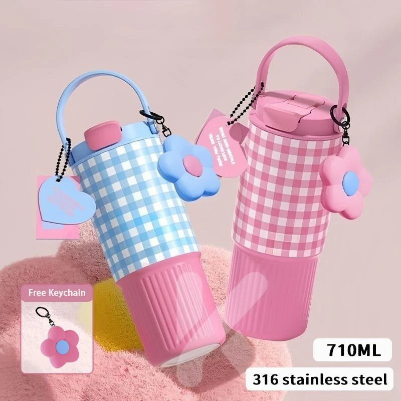 Cute Tumbler 750ML Water Bottle 316 Stainless Steel Vacuum Thermos Bottle Insulated Portable Thermos Cup Gift For Woman Girl