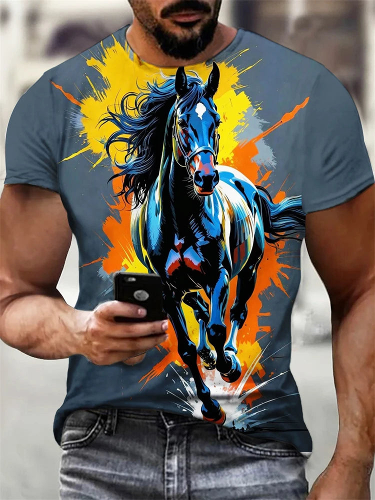 2025 New Men's 3D Dragon Print T-shirt Casual Short-sleeved Pullover Polyester Round-neck Summer Outdoor Clothing Adult Size