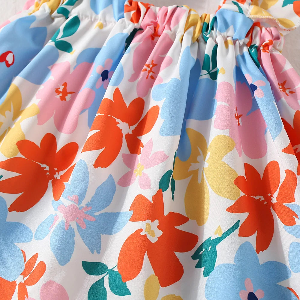 Two-Piece Summer Two-Piece Set For Girls Halter Top + Shorts Colorful Floral Print Casual Girls Set (Girls 0-2 Years Old)