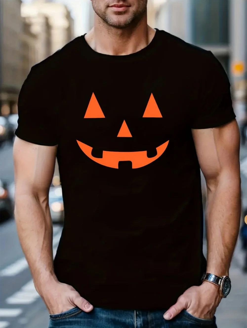Fun Pumpkin Face Men's T-Shirts Halloween Festival Tops Tees Streetwear Summer T-Shirt Graphic Fashion Daily Wear Men's Clothes
